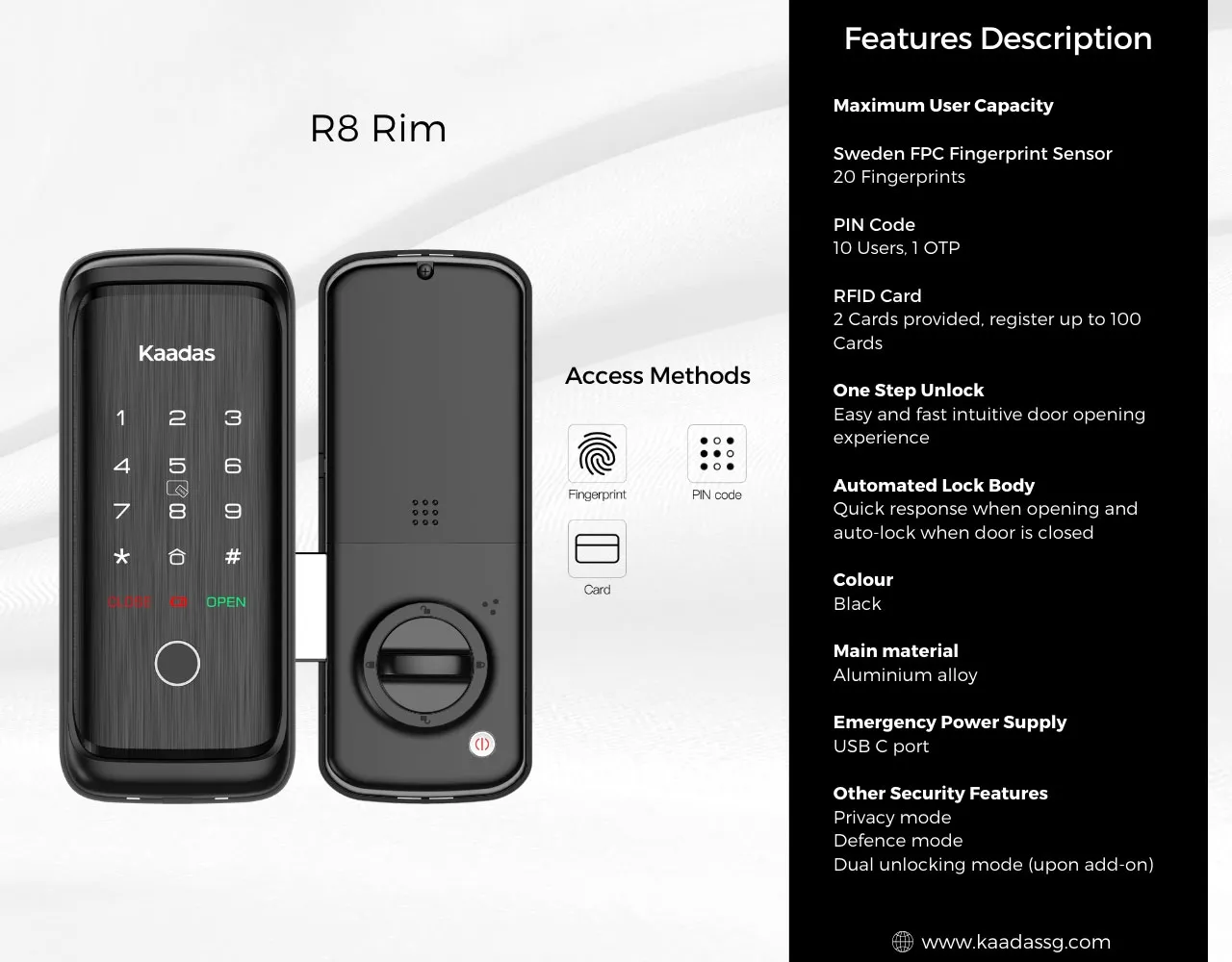 Kaadas-R8-Digital-Rim-Door-Lock-key-features